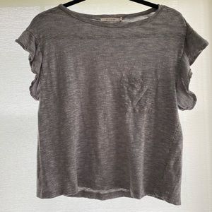 Light Grey/Purple Ruffle Sleeve Pocket Blouse